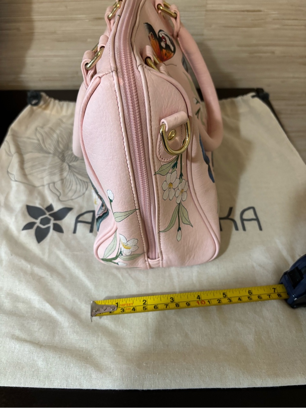 Anuschka Pink Hand-Painted Floral & Butterfly Satchel - Picture 8 of 12